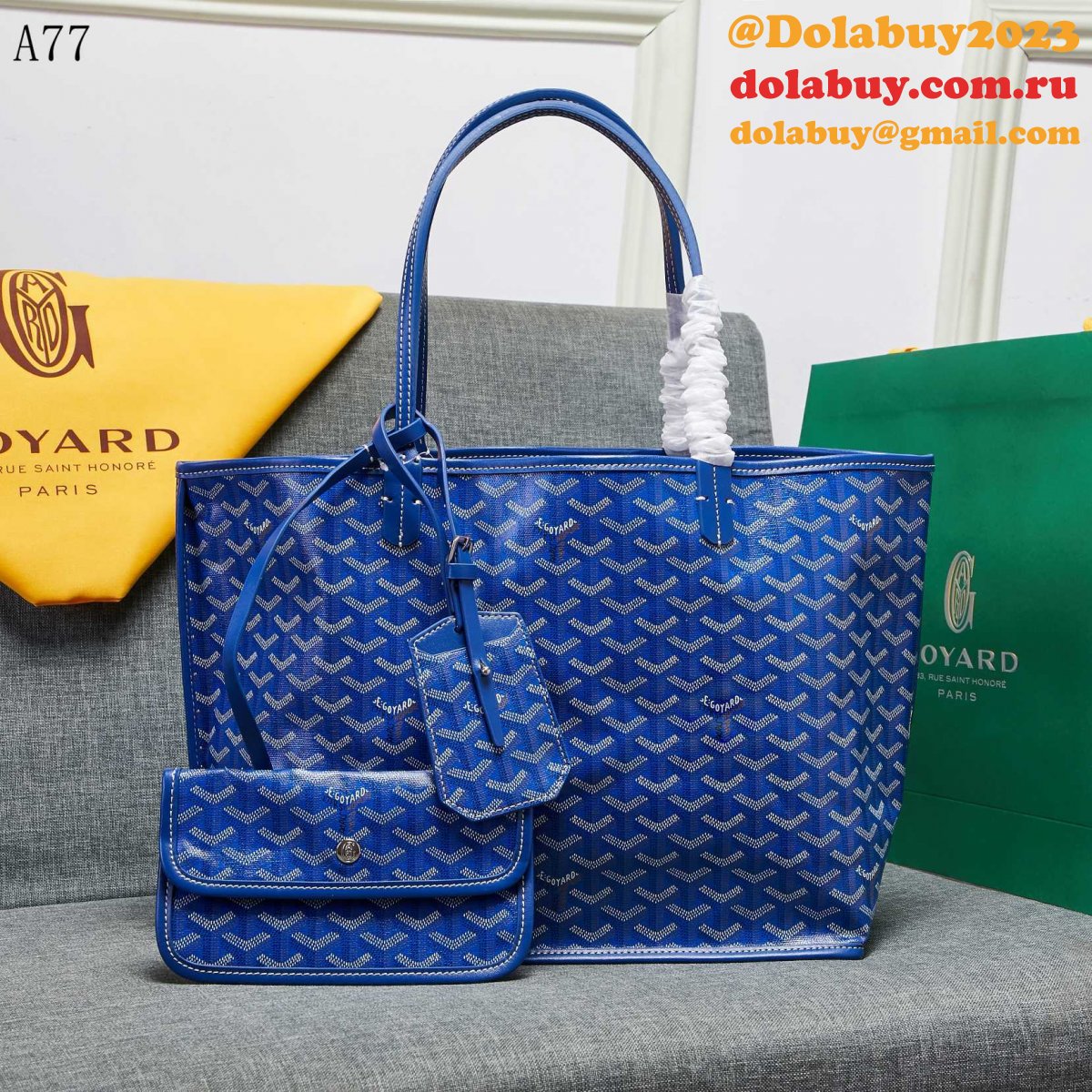 AAA+ Goyard Classic Chevron St. Louis PM Totes Blue Bags