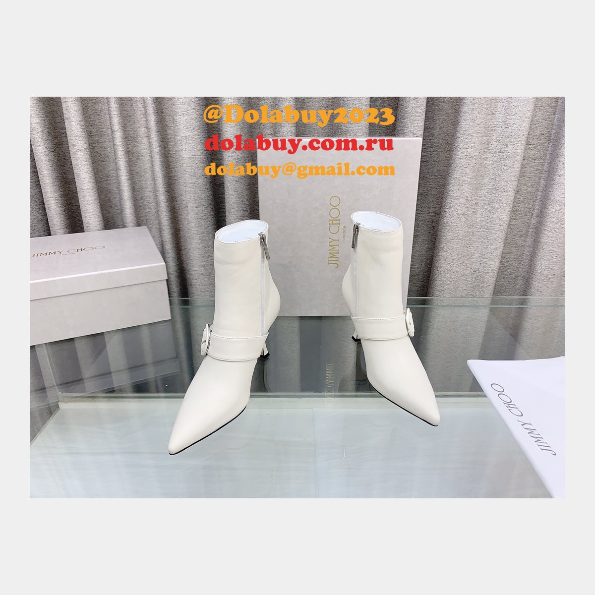 Duplicate Jimmy Choo C Buckle High Heel Ankle Replica Boots