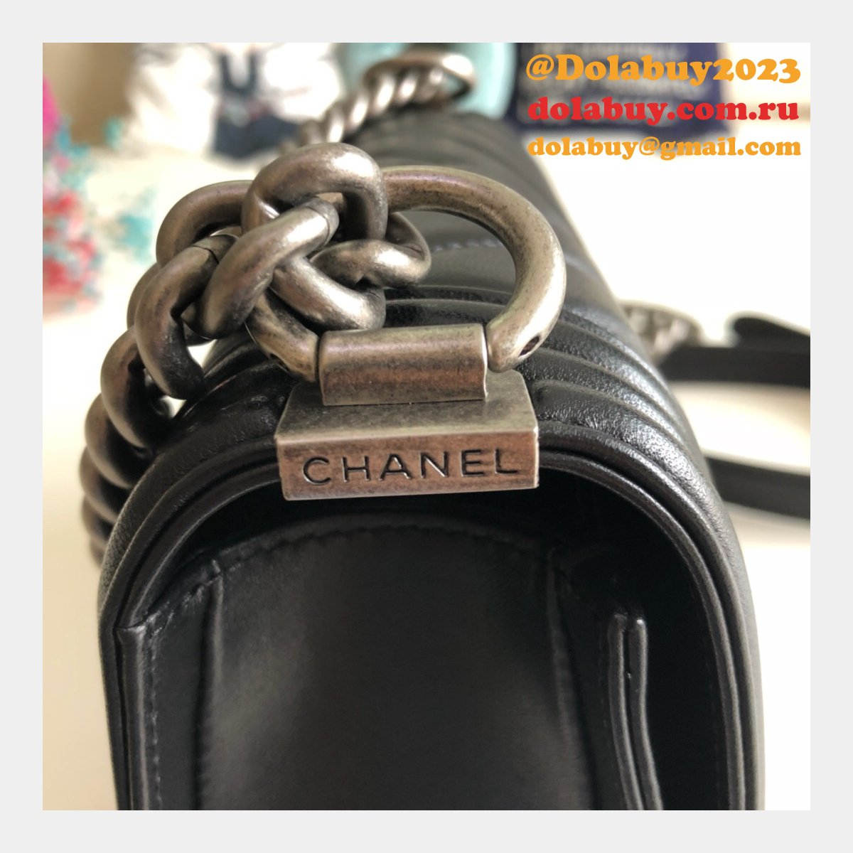 Luxury CC V Le Boy Replica 7 Star Black Bags lambskin 20cm