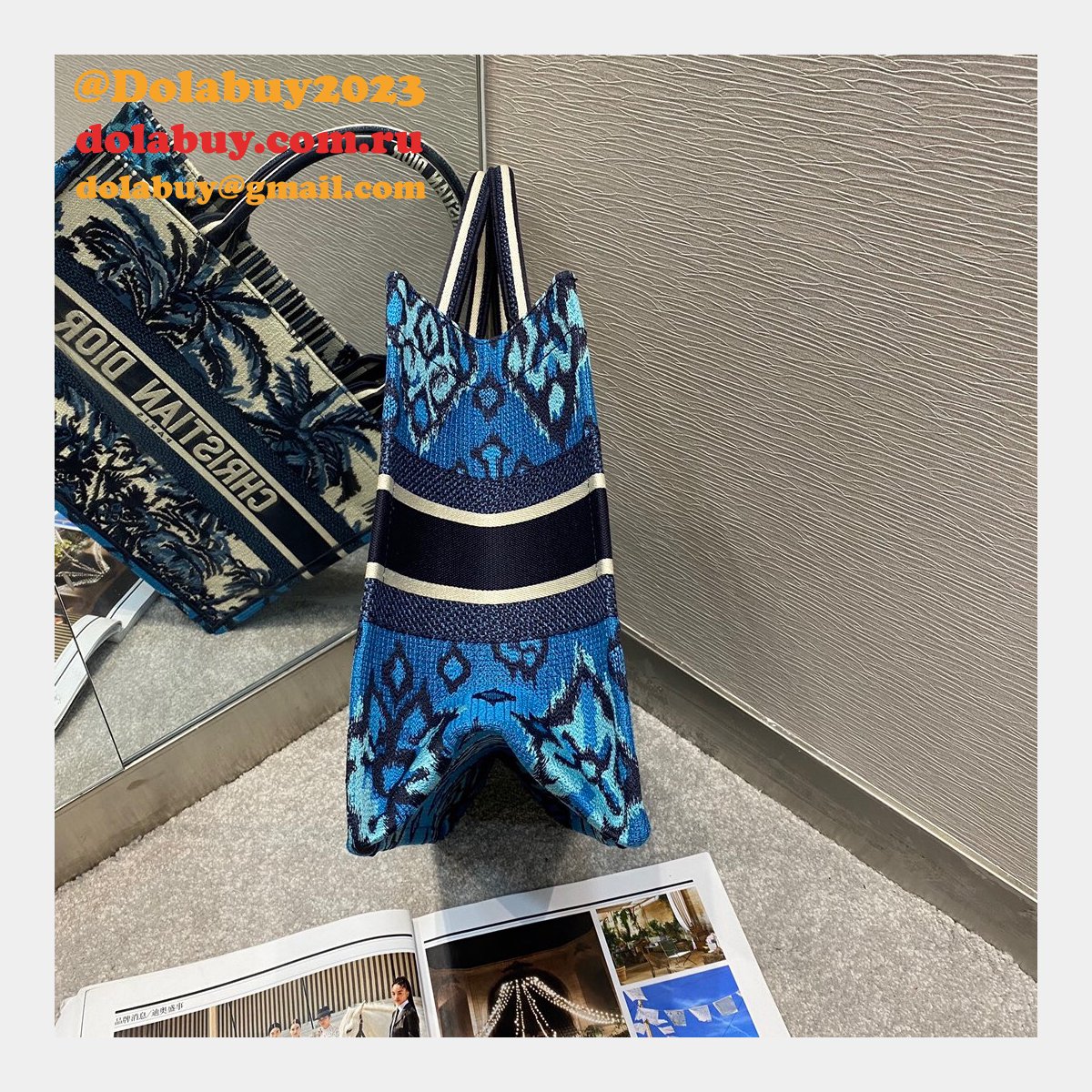 Christian Dior 7 Star Book Tote Oblique Termurah Replica Blue Bag