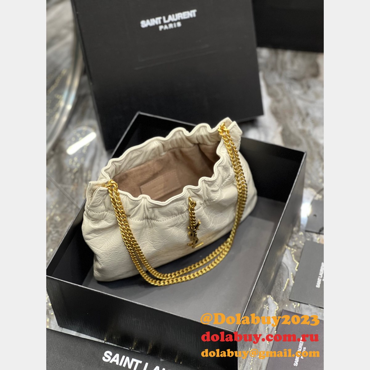 Top Quality Yves Saint Replica 681632 PacPac Ruched Leather Hobo Bag