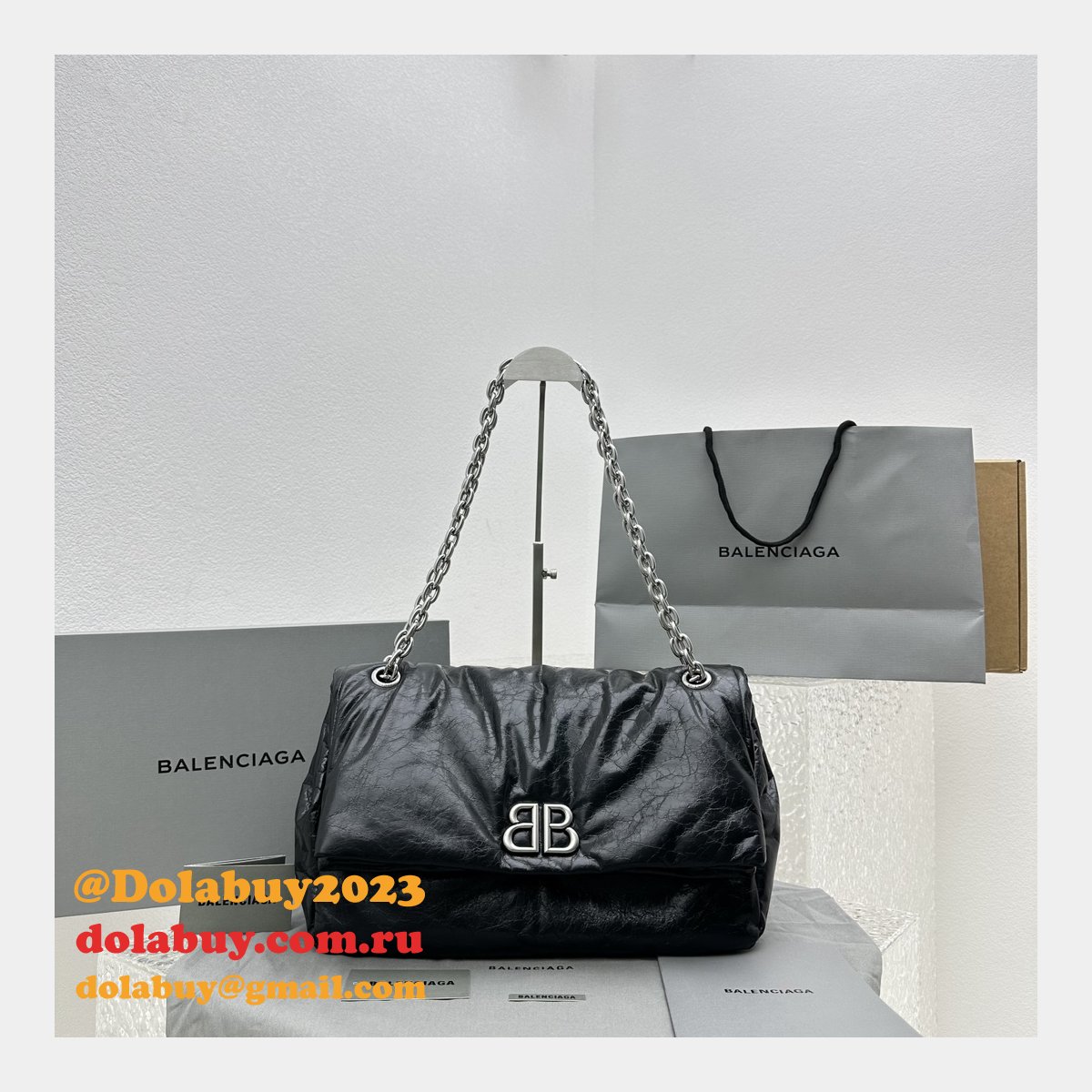 Top Quality Best Balenciaga Le Monaco Wax Leather Chain Bag