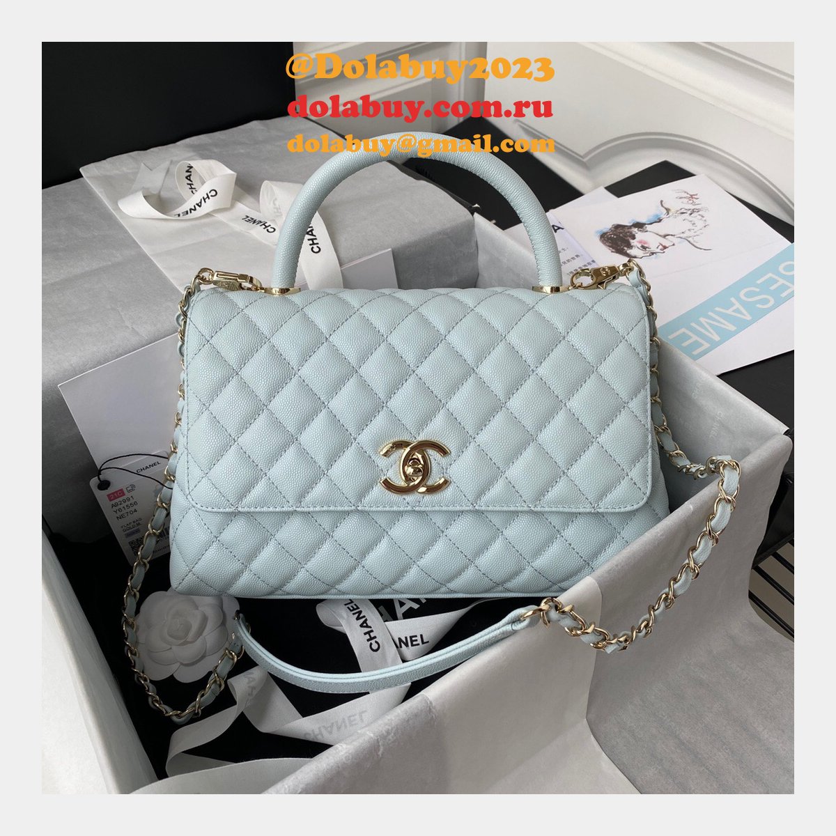 Luxury CC coco handle bag 92991 caviar leather 29cm