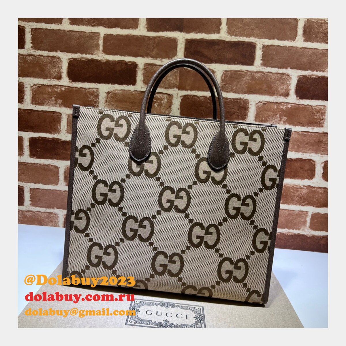 tote G*u*i replica bag with jumbo gg 678839 camel and ebony gg canvas