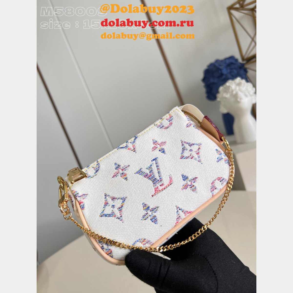 Louis Vuitton Inspired M83499 Wallet Multicolor White On Pochette Chain Ivy