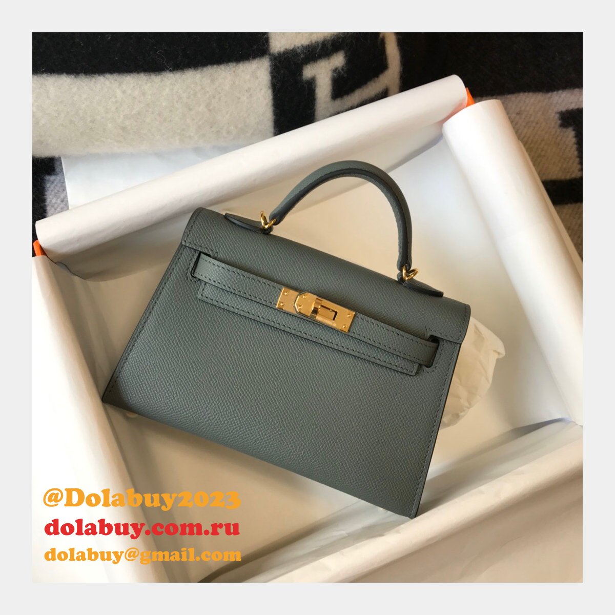 Hermes Replica Mini Kelly Epsom leather ArmyGreen Bags