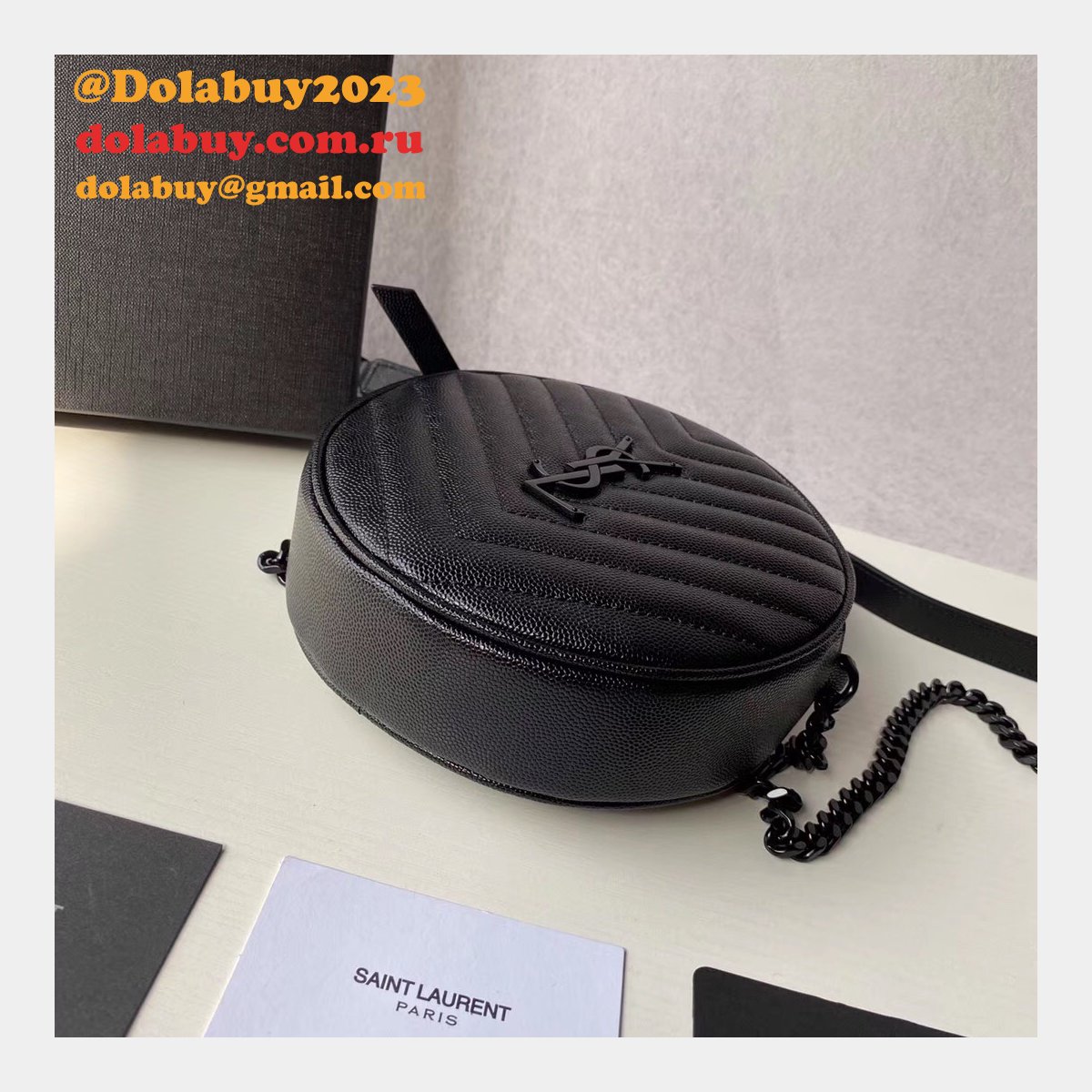 Cheap YSL Vinyle round camera bag 610436 chevron-quilted