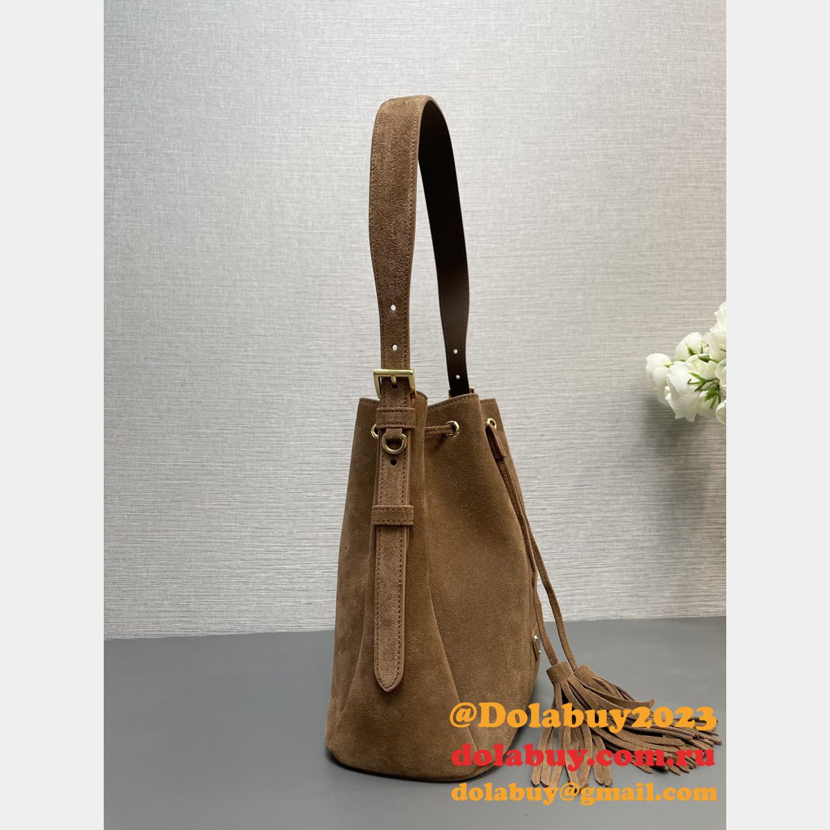 Top Quality 1:1 Mirror Prada Suede Bucket Bag 1BE079
