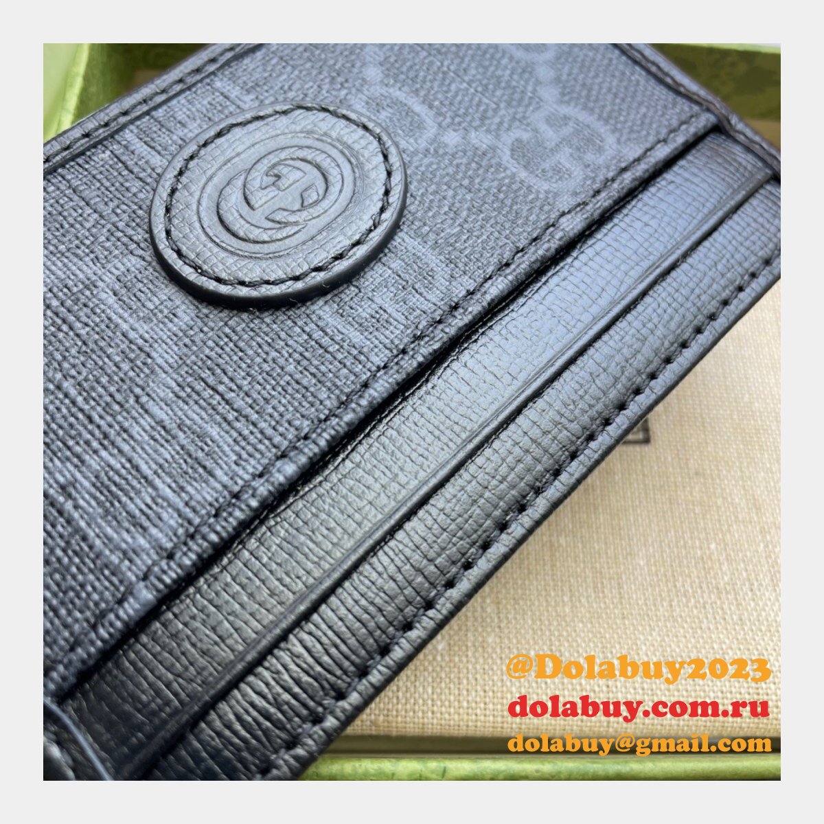 knockoff G*u*i 673002 card case with interlocking g holder for men