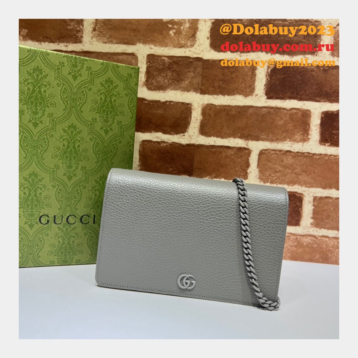 Top Luxury GG Gucci Replicas 497985 Marmont leather mini Chain Wallets bag