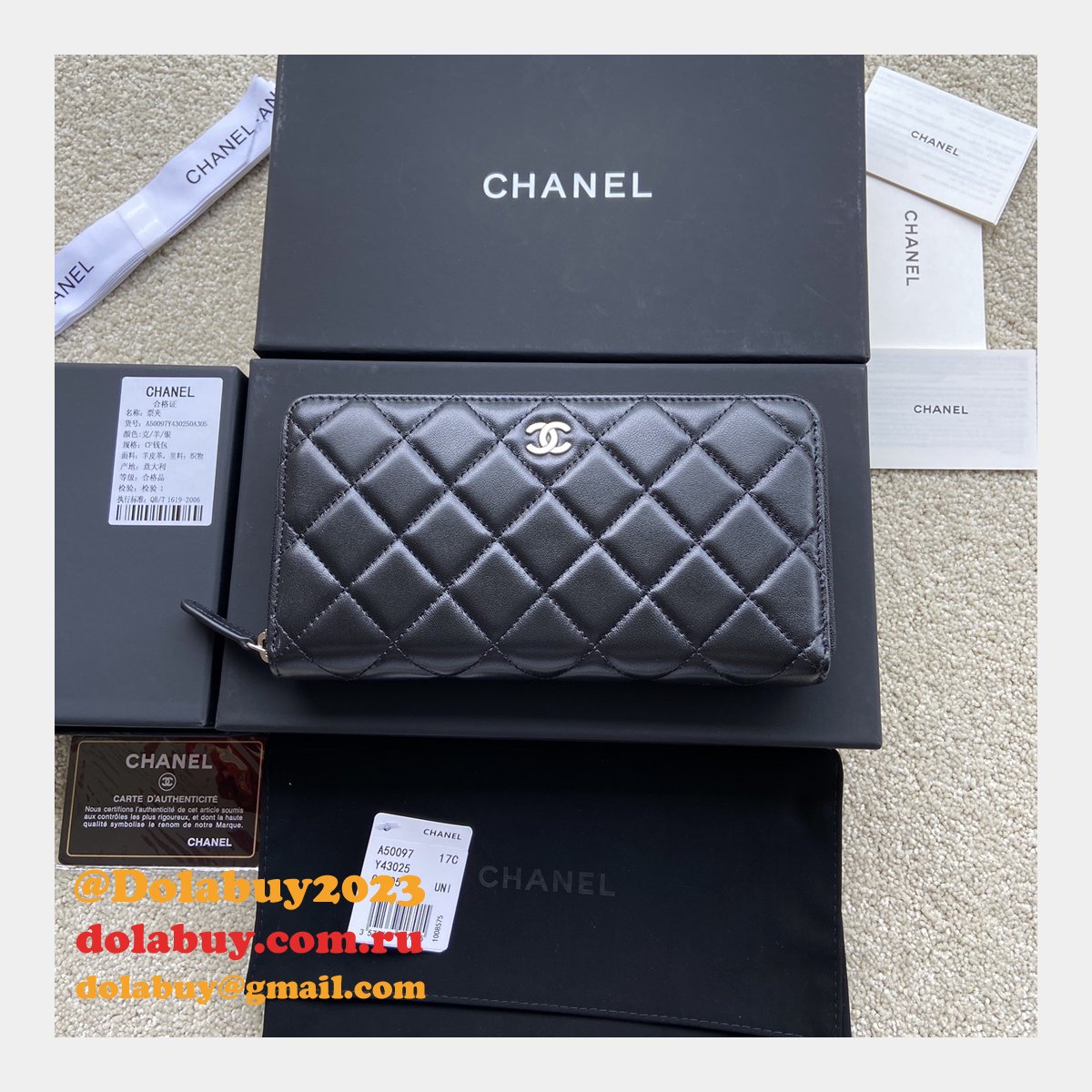 Best CC Leather Matelasse Round Zipper Long Wallet A50097