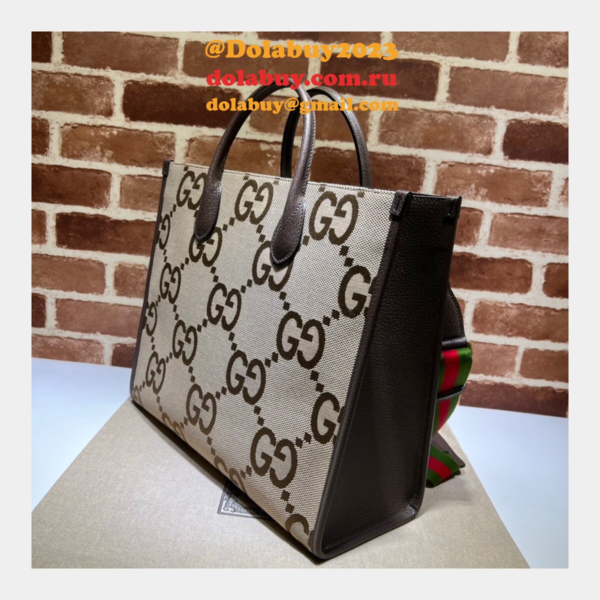 tote G*u*i replica bag with jumbo gg 678839 camel and ebony gg canvas