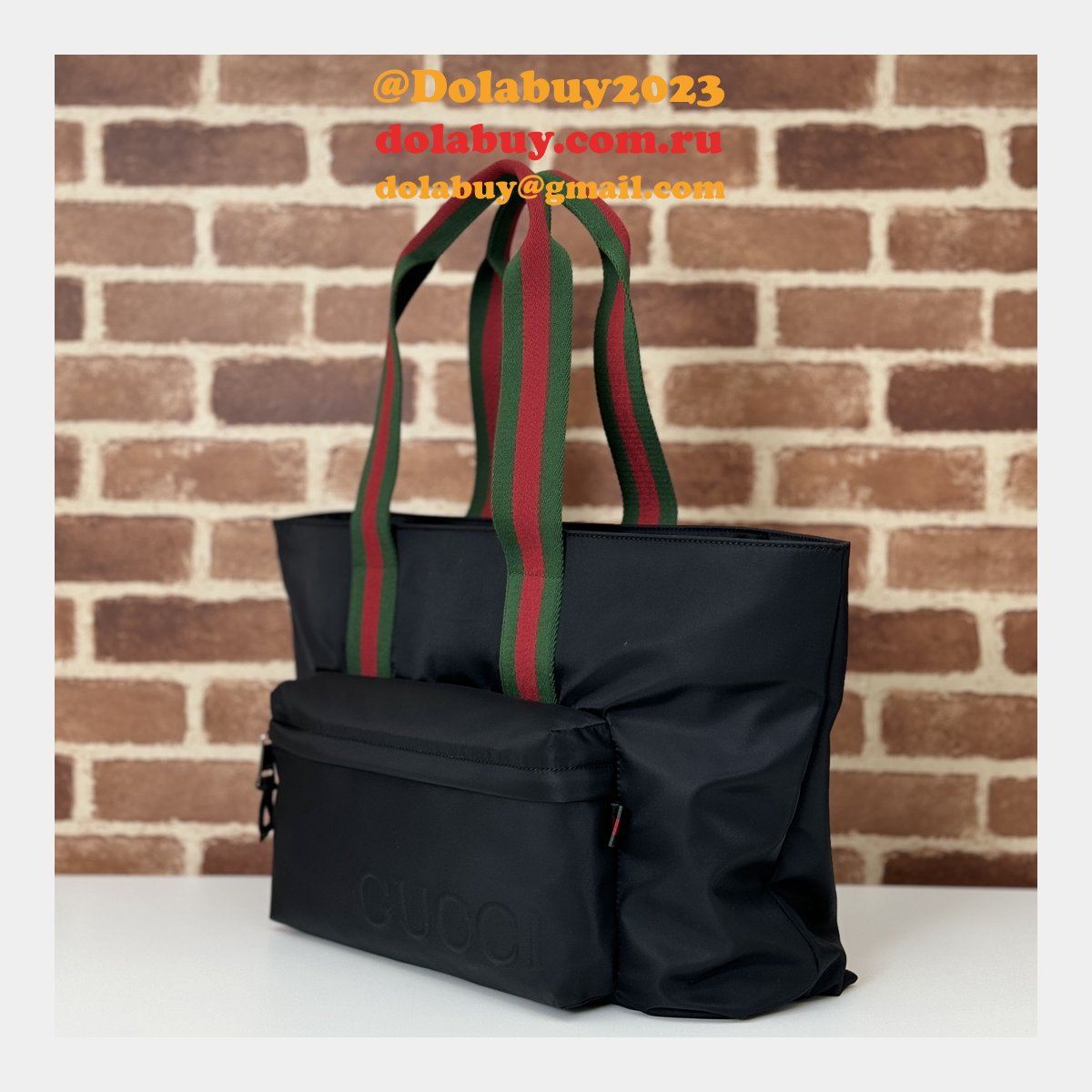 replica G*u*i 7 star 802172 tote bag black nylon