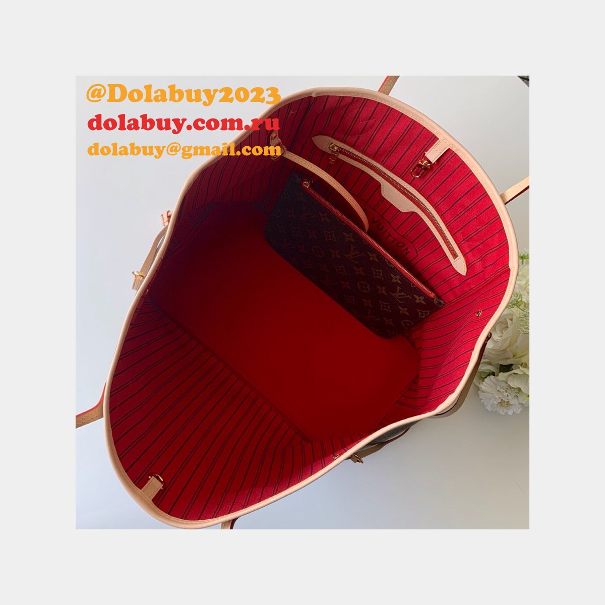 High Quality Louisy Vuittun Monogram Canvas Neverfull GM red Bag 40CM