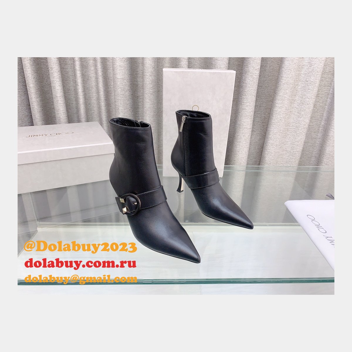 Duplicate Jimmy Choo C Buckle High Heel Ankle Replica Boots