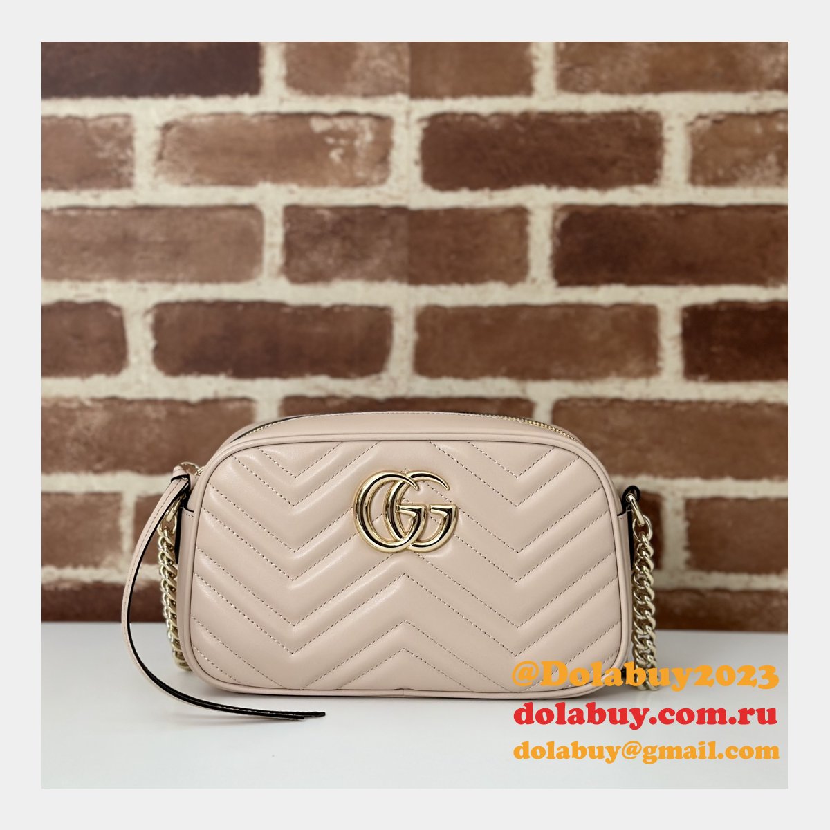 Gucci Replicas GG Marmont 447632 Pink Shoulder Best Bag