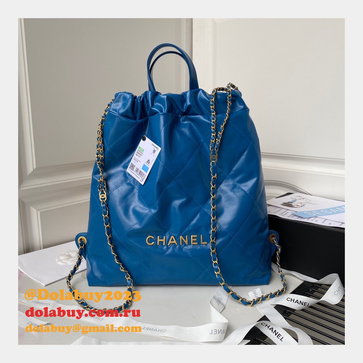 Designer 22 Replica Backpack Shiny Calfskin AS3313 Gold-Tone Metal