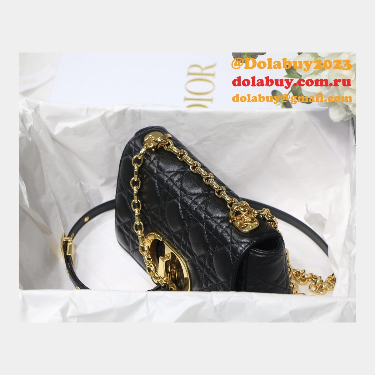 Wholesale Dior Caro 20cm Bag Black Supple Cannage Calfskin