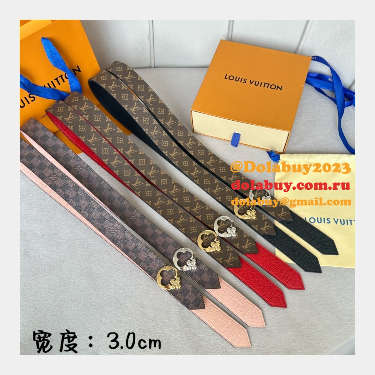 Designer LOUIS VUITTON Women Flowergram Belt 30MM