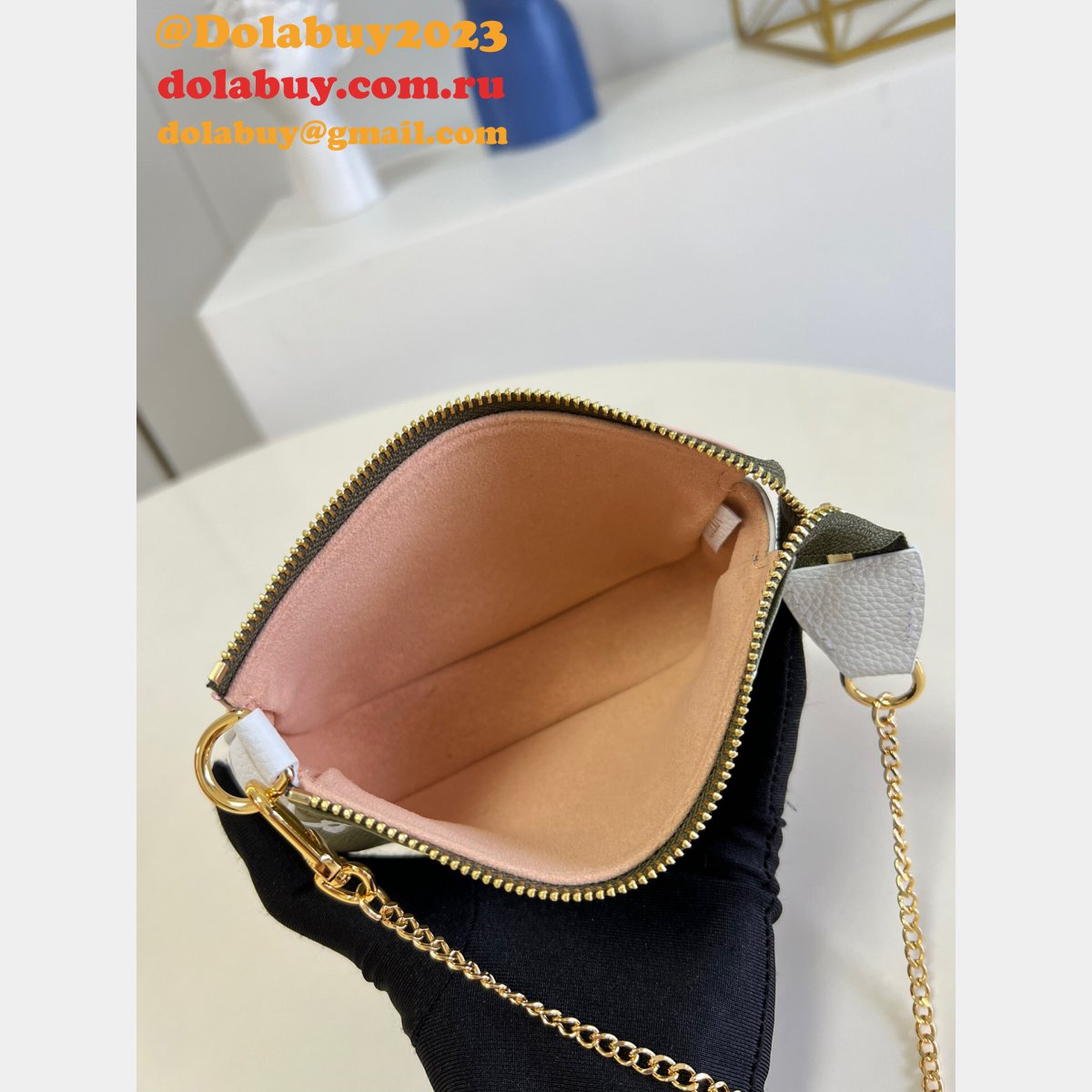 Louis Vuitton Designer Replica Mini Pochette M81284 Khaki/Beige/Cream Accessoires