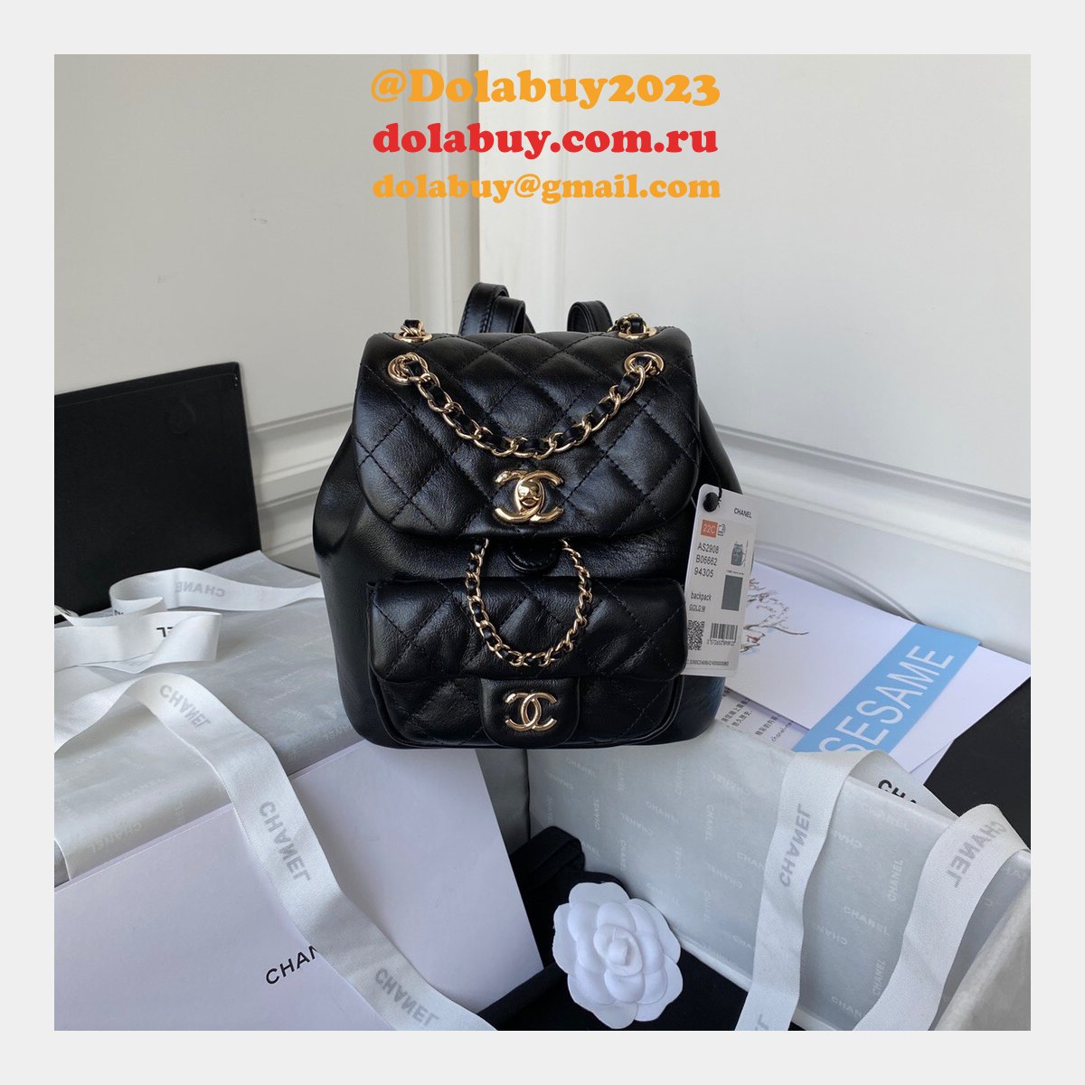 High Quality Replica Designer Backpack AS2908 Black/White Bag 18CM