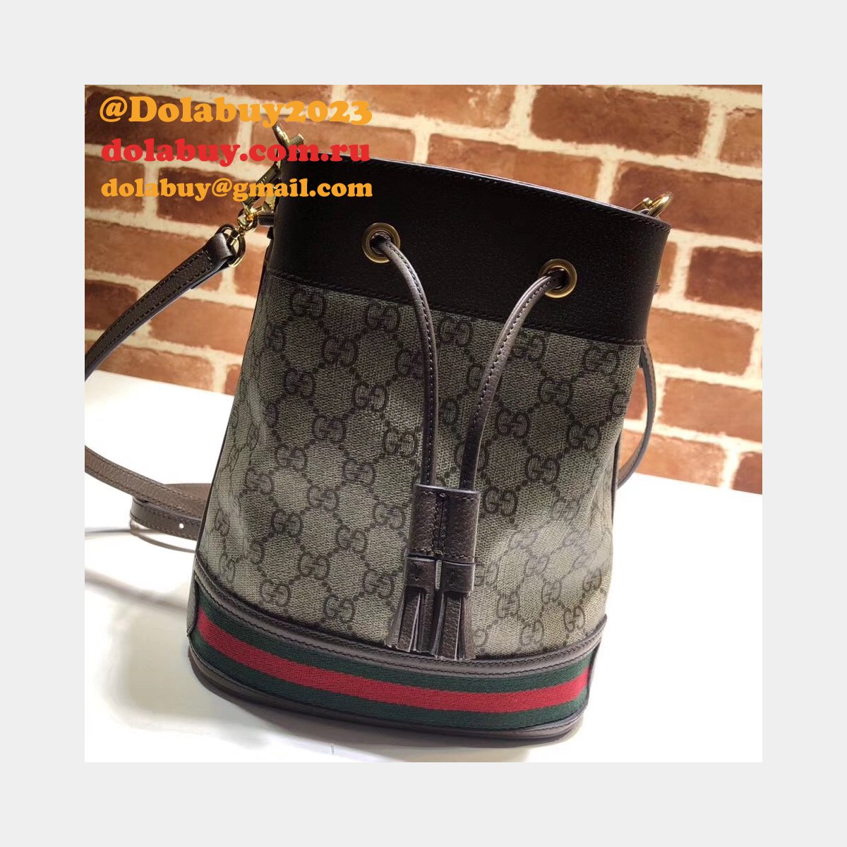 Beige/Ebony Knockoff 550621 GG Supreme Ophidia Small Bucket Bag