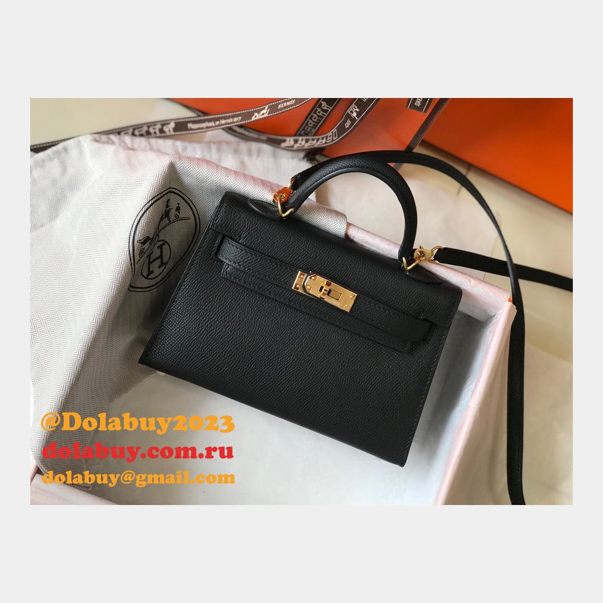 Hermes Mini Kelly Black Replica Handbag Epsom leather