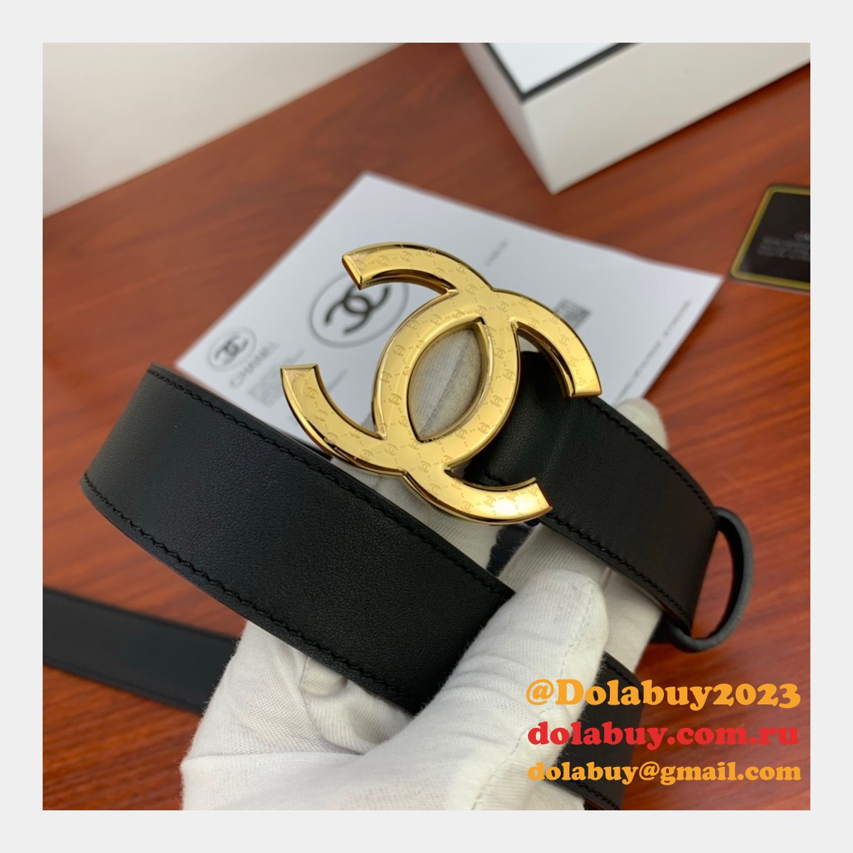 Cheap Replica CC Double C Belt Black Width 3.4cm 1145