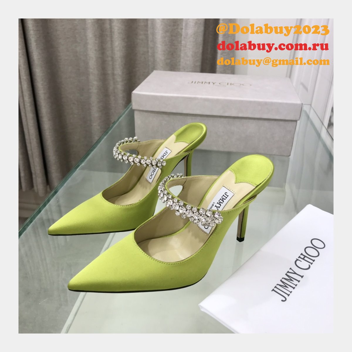 Bing 100 Embellished Satin High Heel Mules Fake Jimmy Choo Shoes