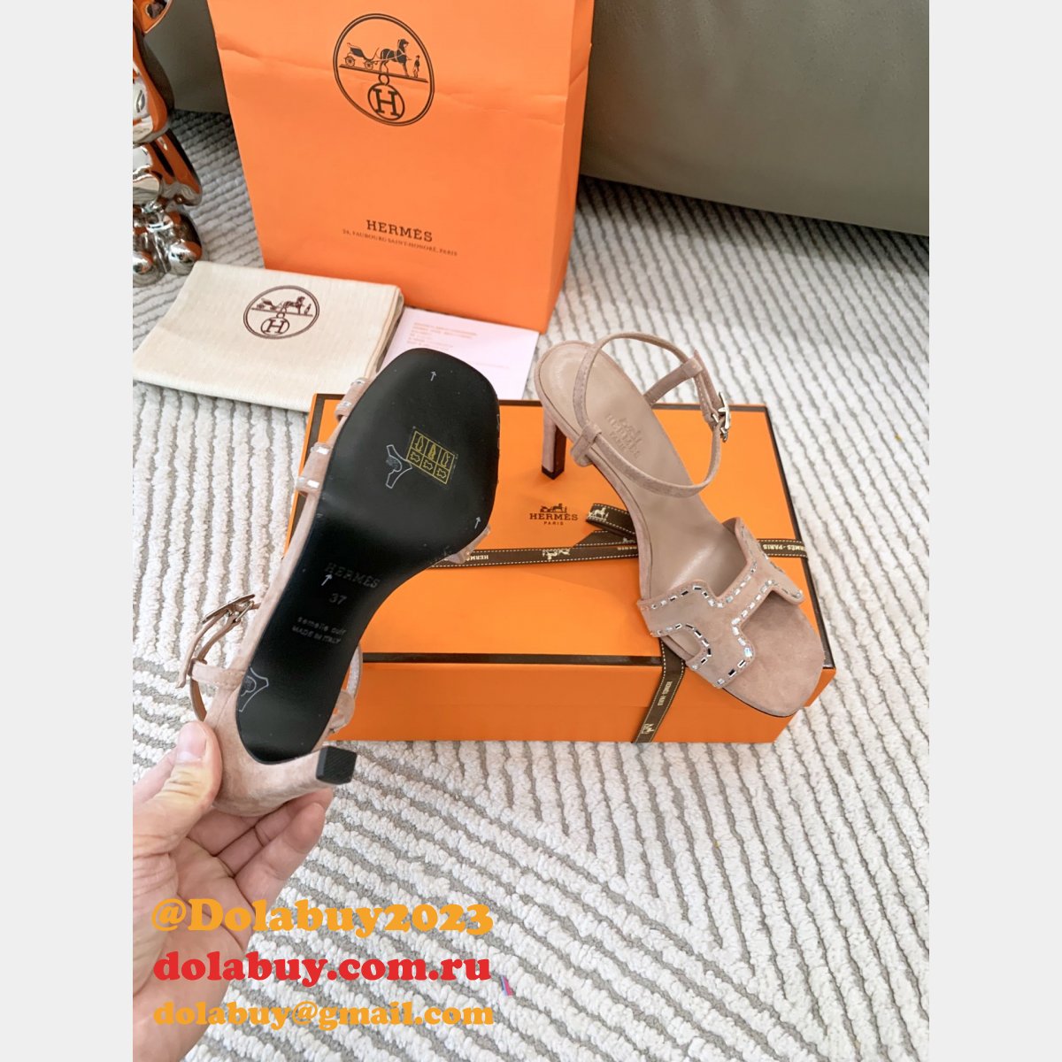 Ella Suede Hermes Designer Replicas Sandals Heel 8.5cm Shoes
