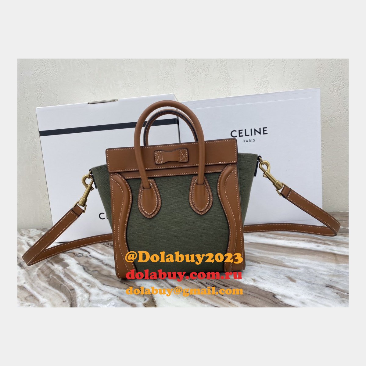 Designer Replica Celine Brown/Green Luggage Bags For Sale