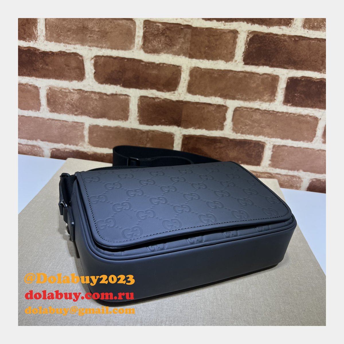 Gucci Fake GG Crossbody Rubber-effect 775097 Black Bag