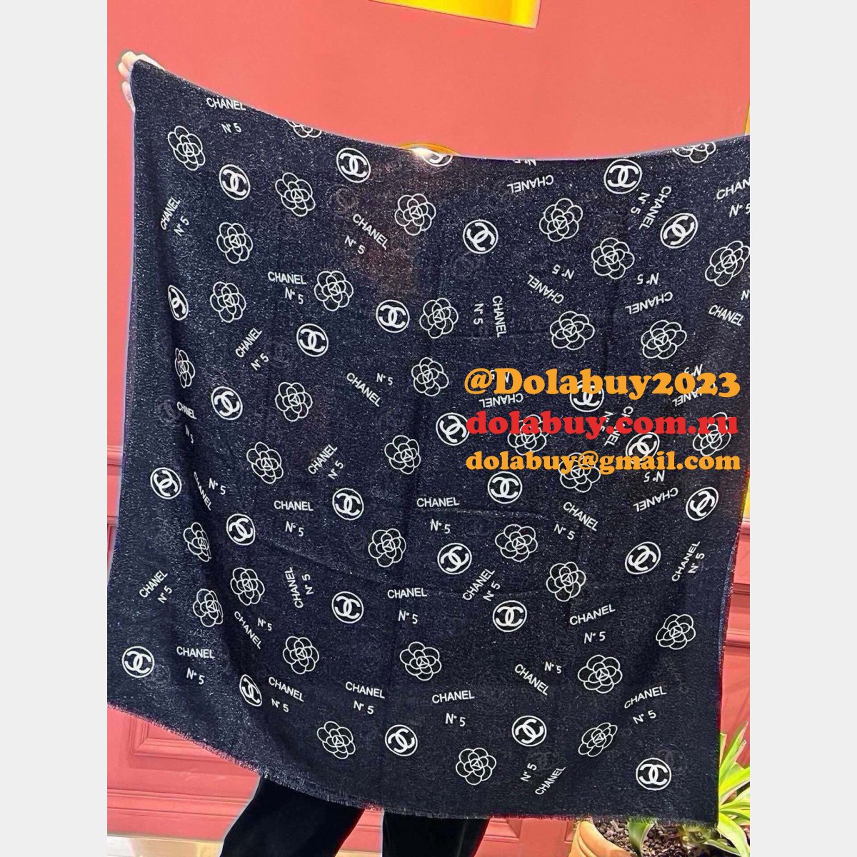 Designer Chanel Camellia Cashmere Scarf Top