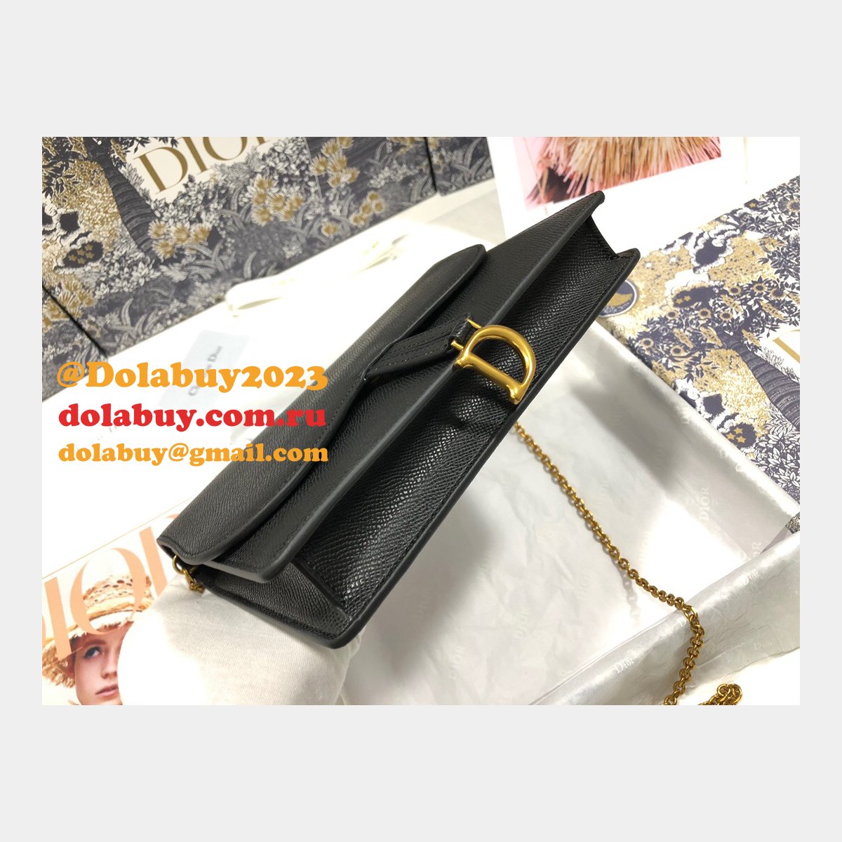 Saddle Woc 22CM Black Replica Dior Oblique Jacquard