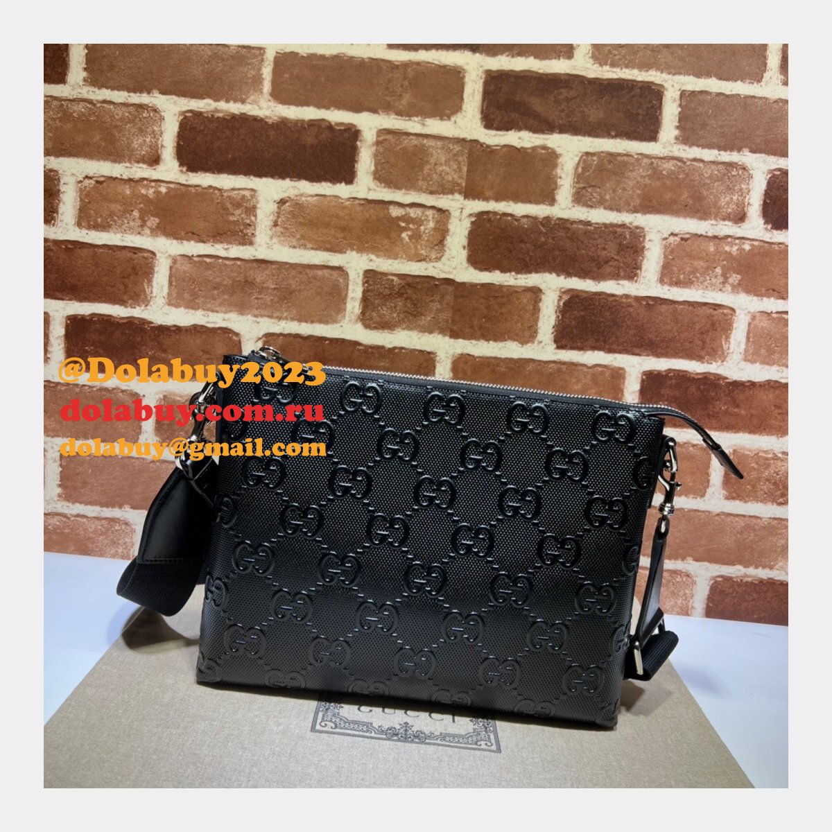 designer G*u*i cheap 696009 gg embossed black messenger bag