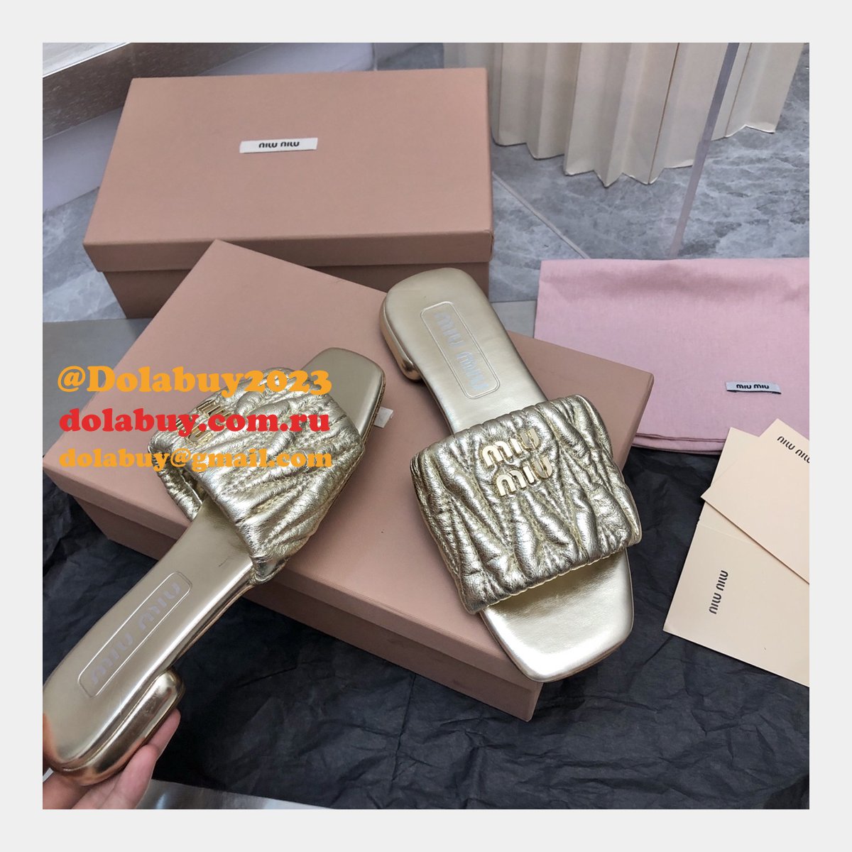 Wholesale Top Quality Miu Miu Copy Flat Sandals and Slippers Shoes