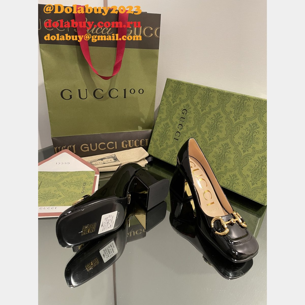 pump patent heels ballet flat horsebit replica G*u*i shoes