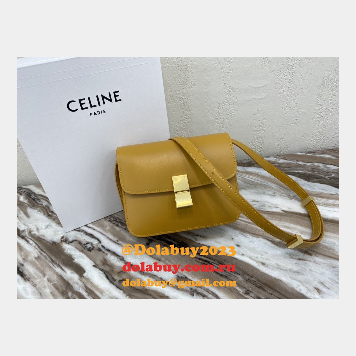 Celine Leather Teen Classic Bag in Yellow