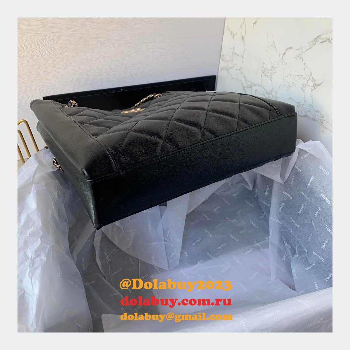 CC Small Shopping Replica Black Bag calfskin & gold-tone metal