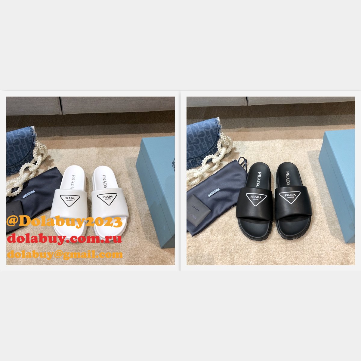 Replica Prada Black And White Leather slides