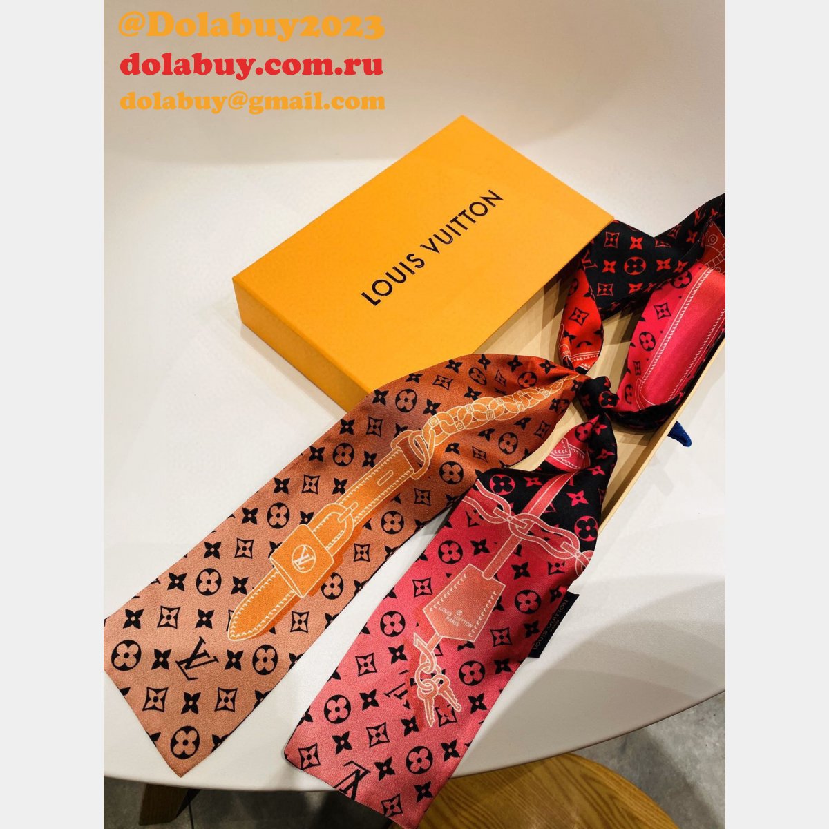 UK louis vuitton Double silk Ribbon Straps bow tie streamers