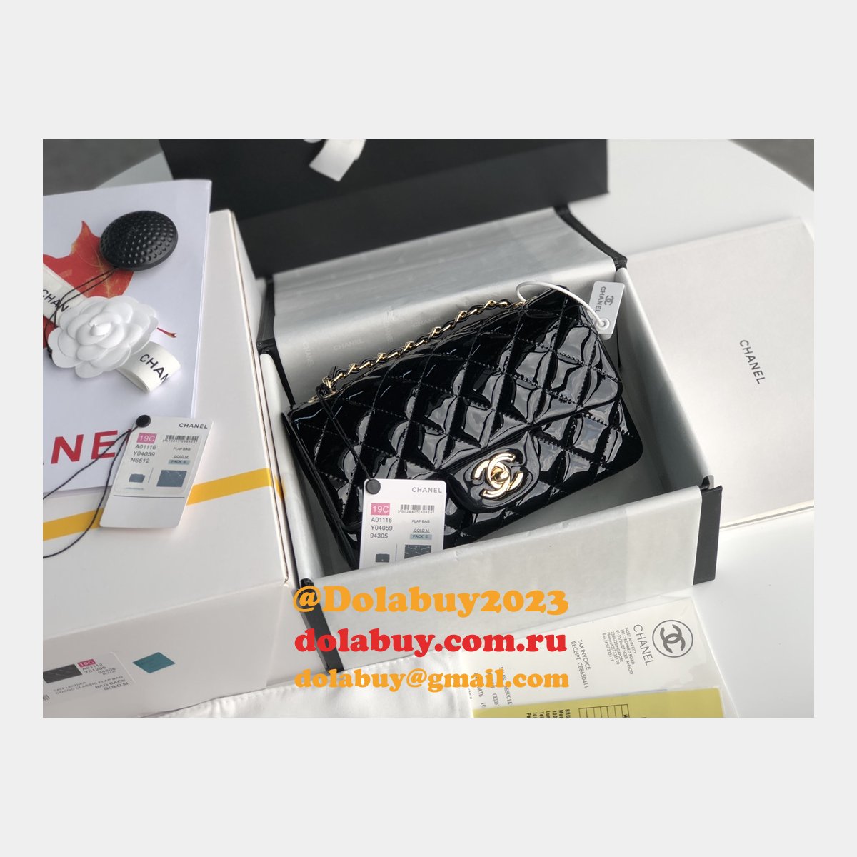 7 Star CC Lambskin Flap Designer Black Bag 20CM