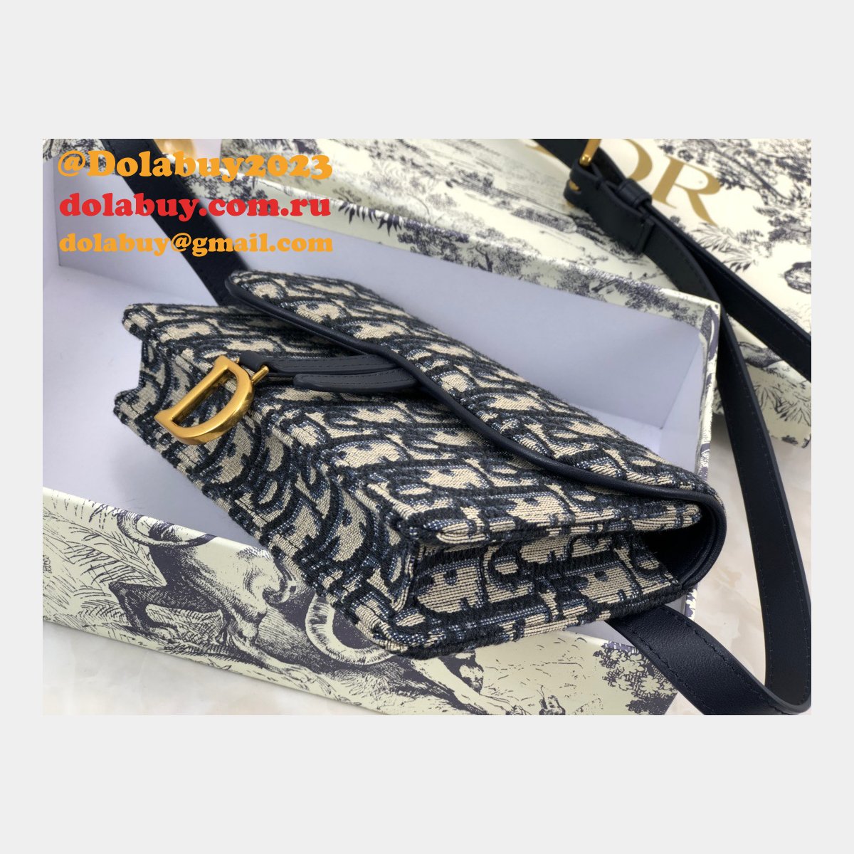 Best Dior Oblique Saddle Belt Replicas Bag Blue