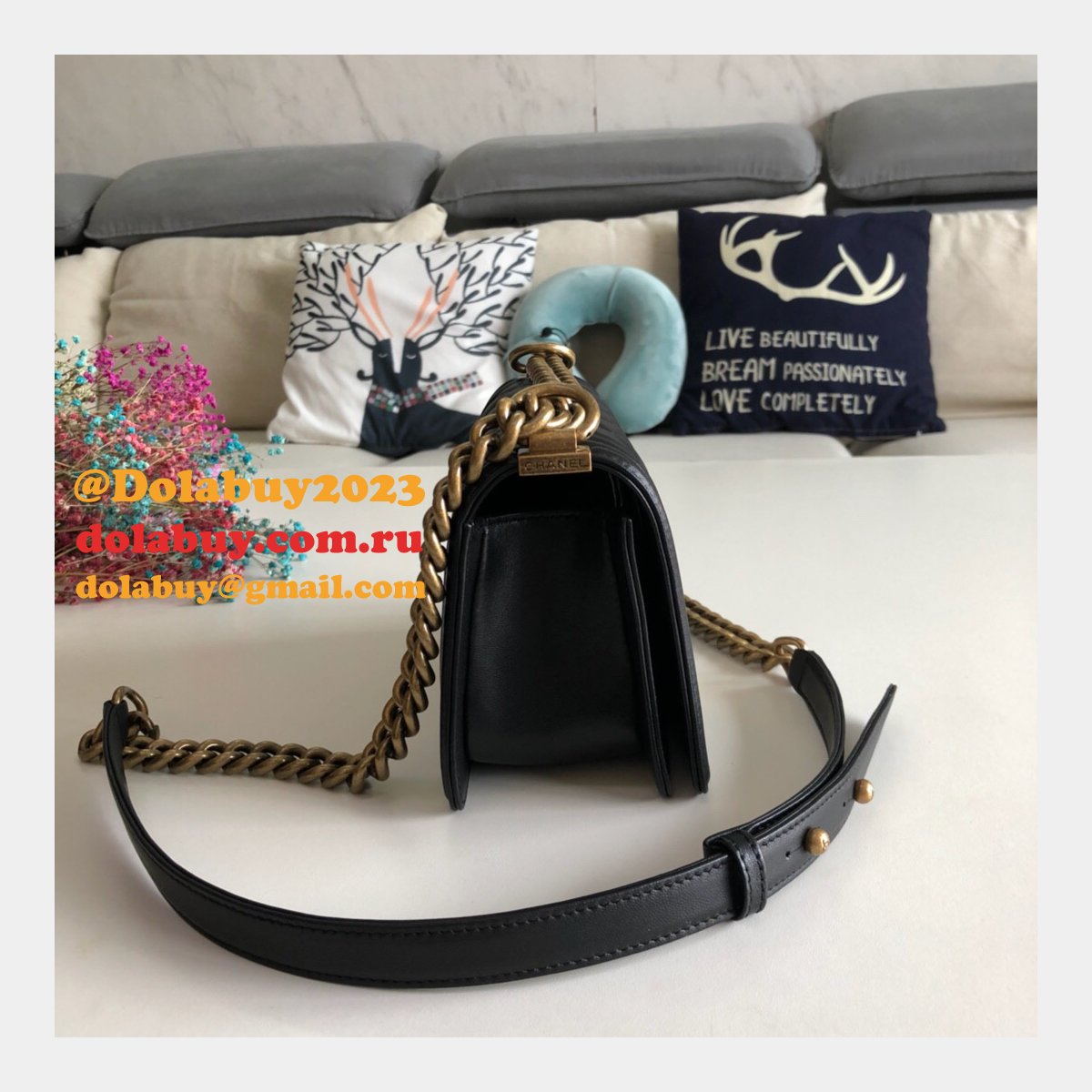 High Quality CC Le Boy Replica Best Black Bags lambksin 20cm