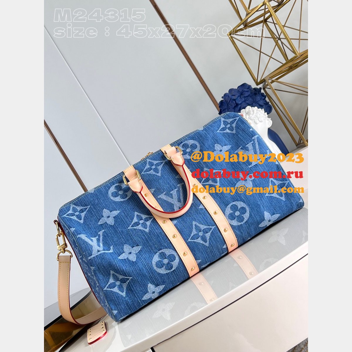 Best AAA M24315 Keepall Bandoulière 45 Blue 7 Star Louis Vuitton Fake Bag