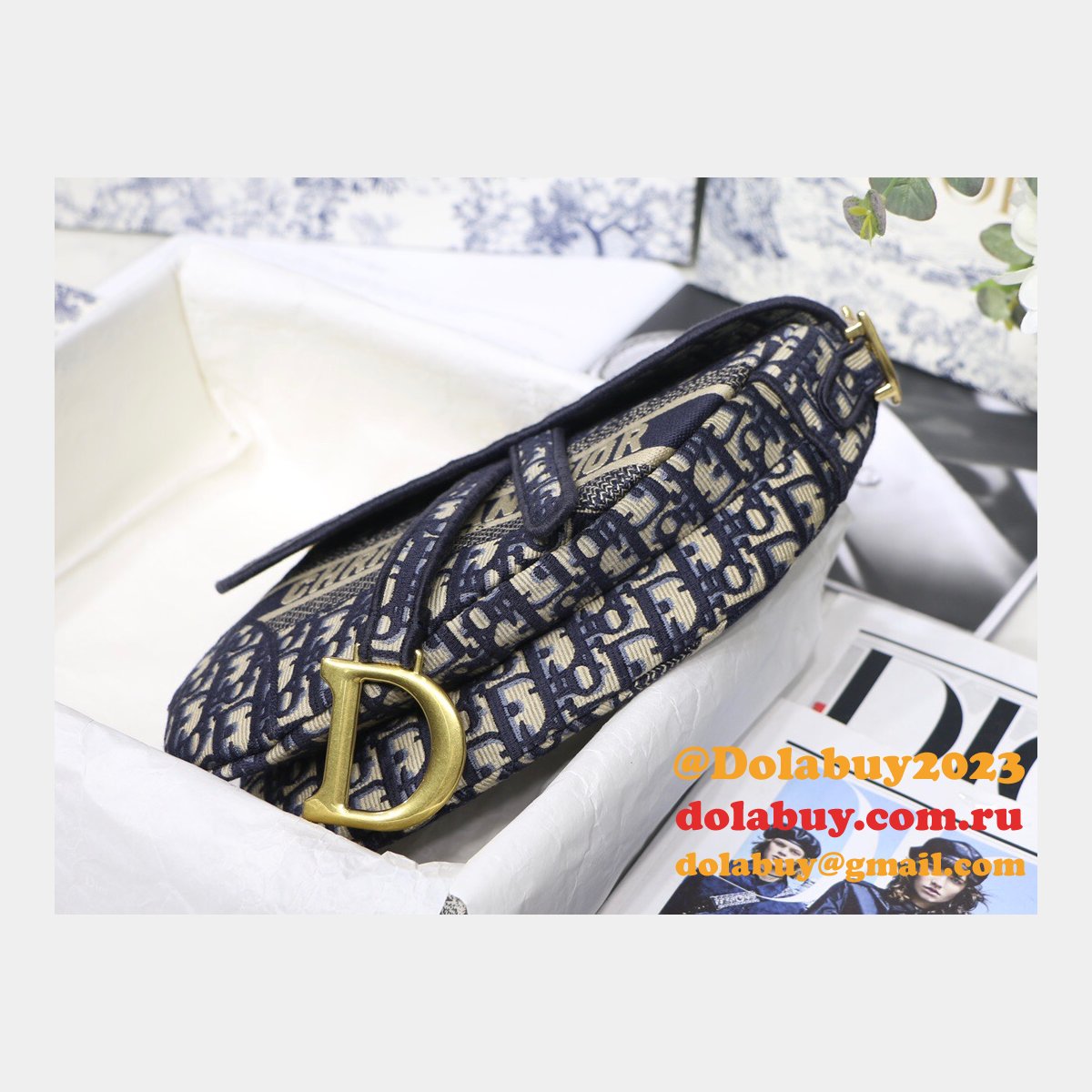 Replica Saddle Bag Blue Dior Oblique Jacquard
