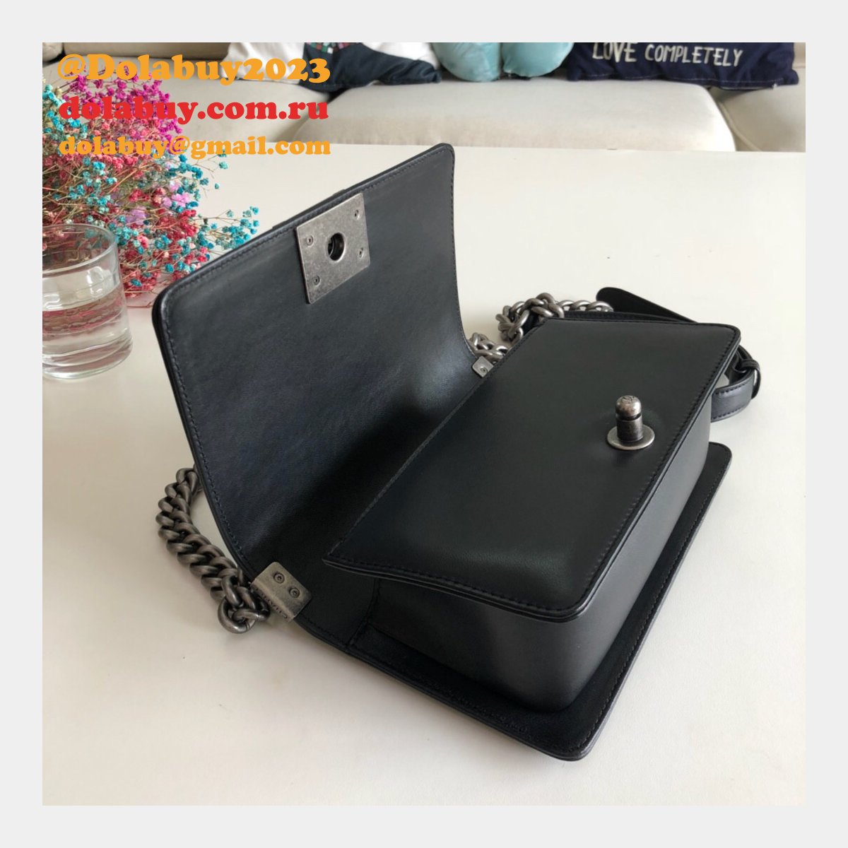 Luxury CC V Le Boy Replica 7 Star Black Bags lambskin 20cm