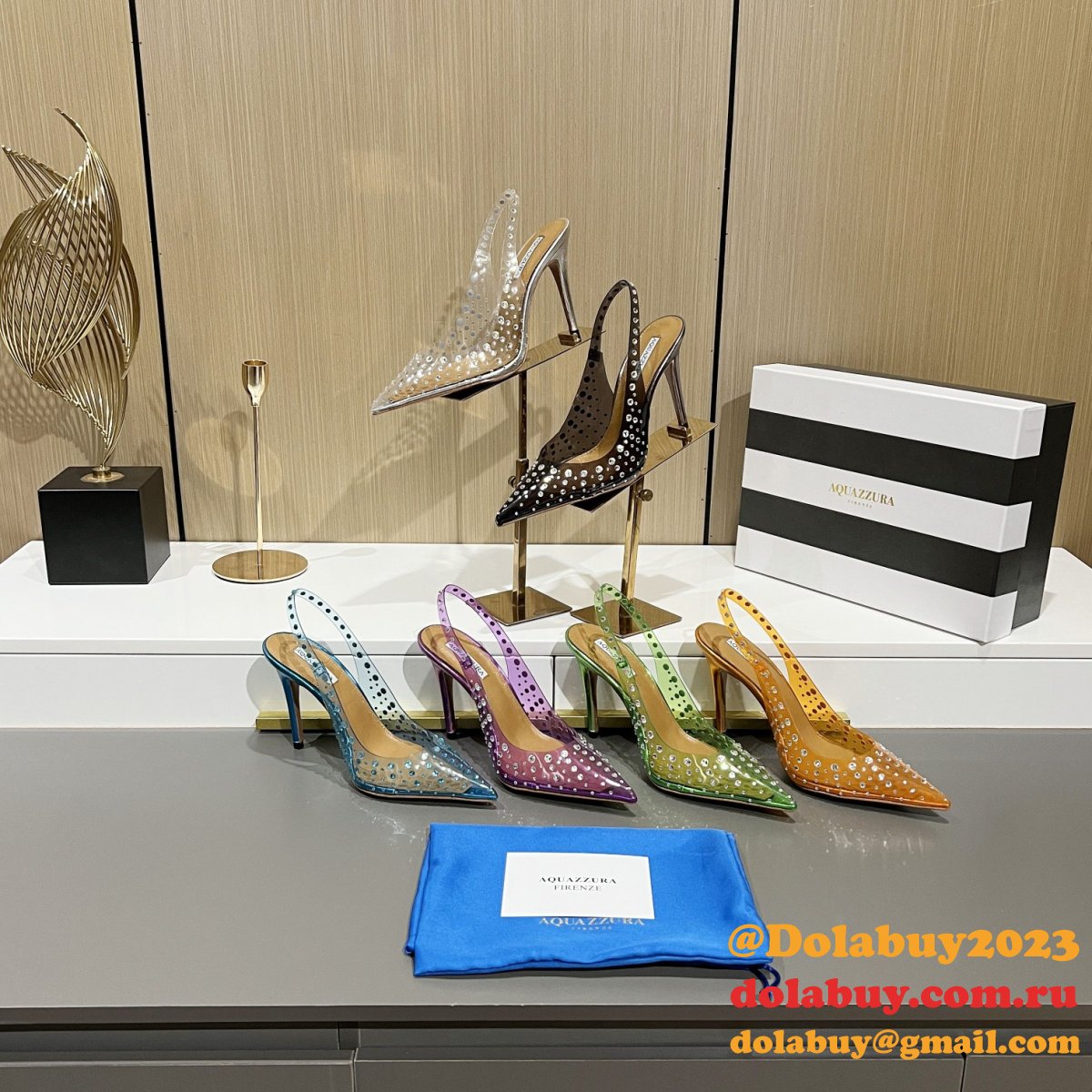 Designer Aquazzura Copy Pointed Toe Rhinestone Sandals Heel Shoes