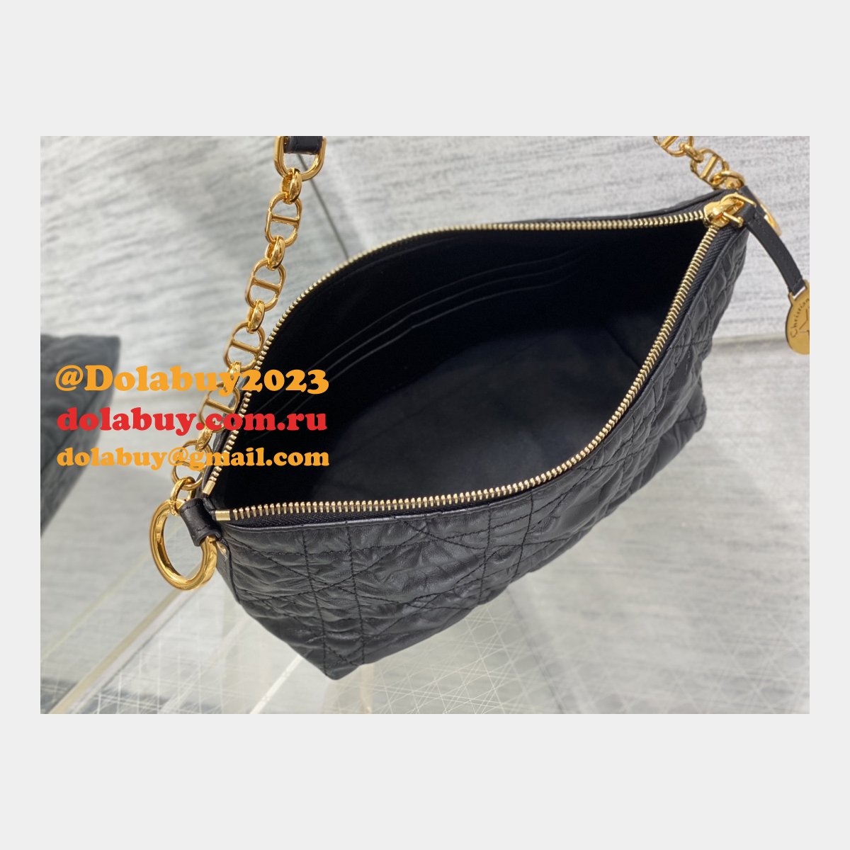 Christian Dior Perfect Fake 3106 Diorstar Hobo Chain Black Macrocannage Crinkled
