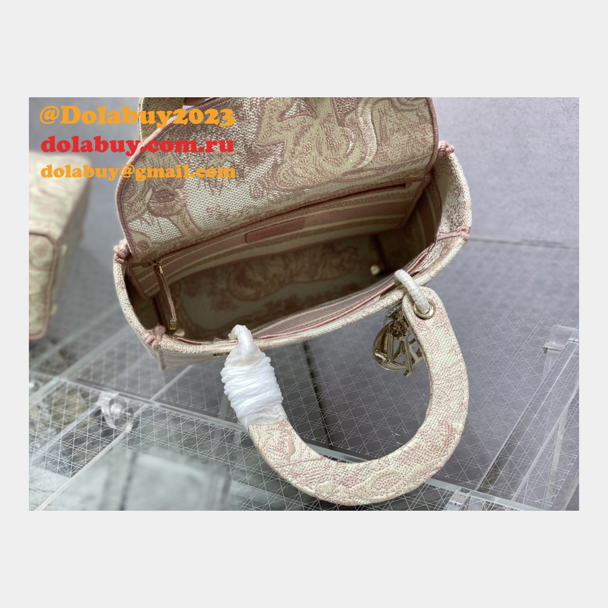 Top Quality Fake Lady Embroidery Canvas Dior 24CM Replica Bag